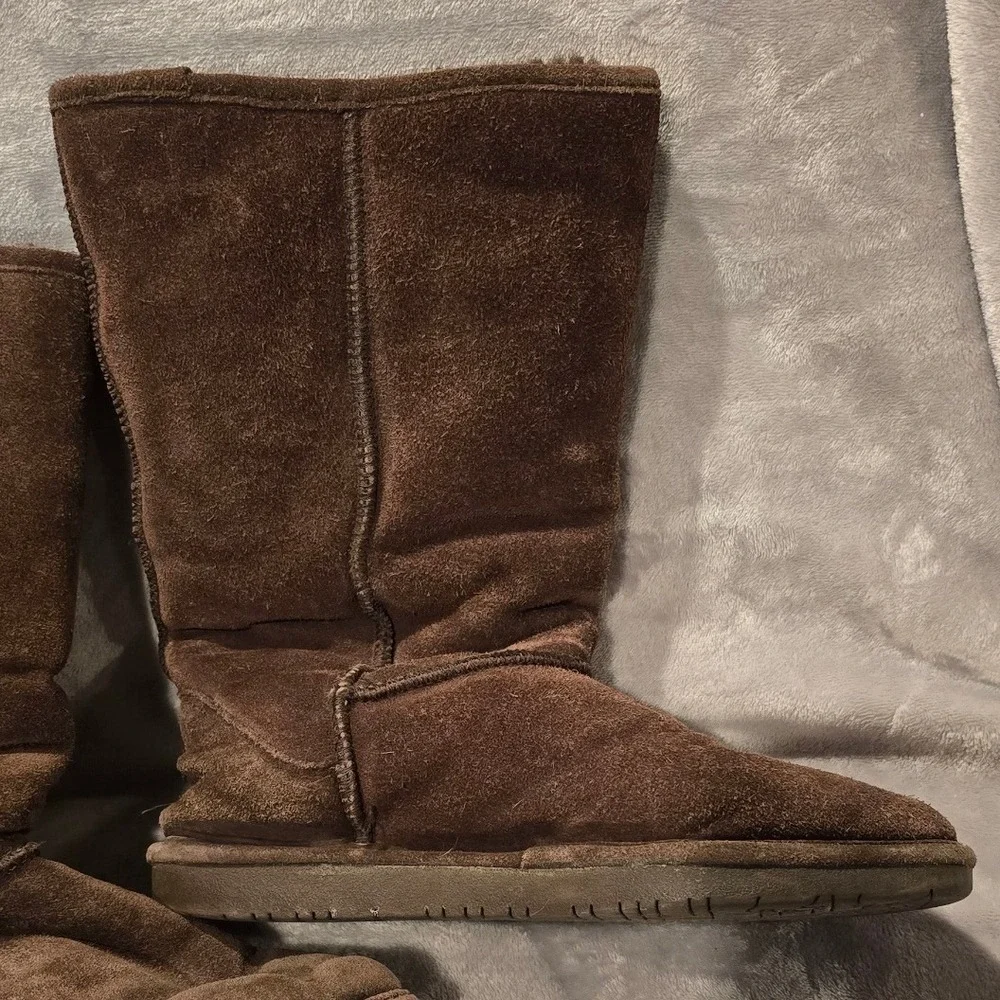 Bearpaw Womens‎ Suede Sheepskin Lining Boots Chocolate Brown Mid-Calf 9